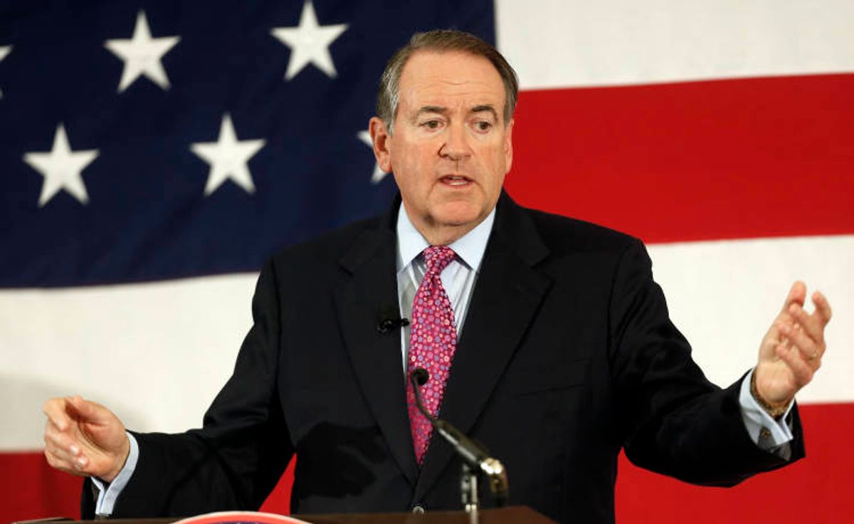 FILE - In this April 18, 2015 file photo, former Arkansas Republican Gov. Mike Huckabee speaks at the Republican Leadership Summit in Nashua, N.H. Huckabee is set to announce he will seek the 2016 Republican presidential nomination. He has an event planned for May 5 in his hometown of Hope, Ark., where former President Bill Clinton was also born.  (AP Photo/Jim Cole, File)   (AP)