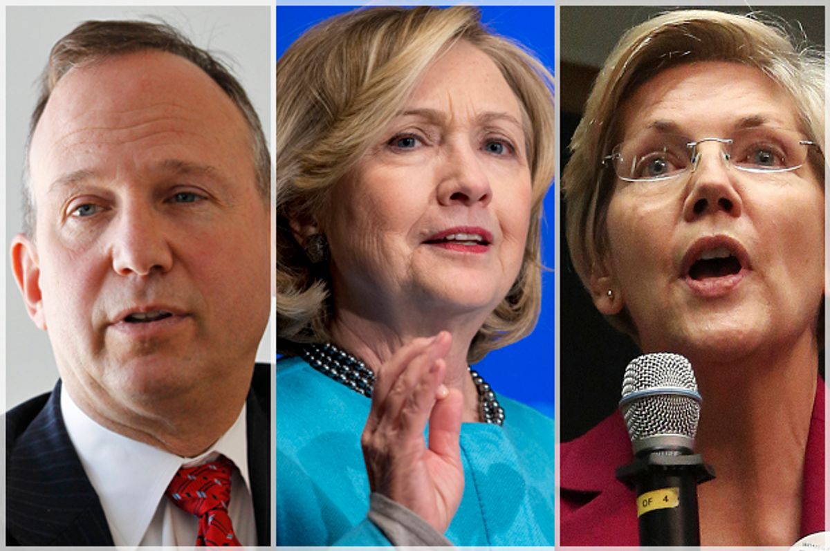 Jack Markell, Hillary Clinton, Elizabeth Warren           (AP/Reuters/Brendan Mcdermid/Carolyn Kaster/Brennan Linsley)