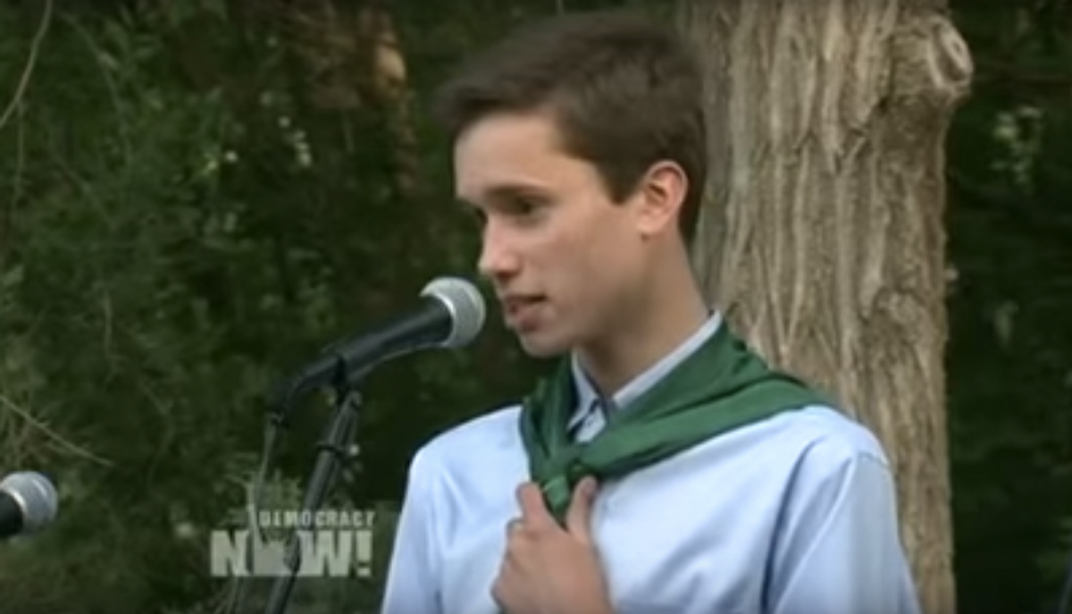 18-year old Evan Young, 2015 Valedictorian of Twin Peaks Charter School in Longmont, Colorado   (Democracy Now!)