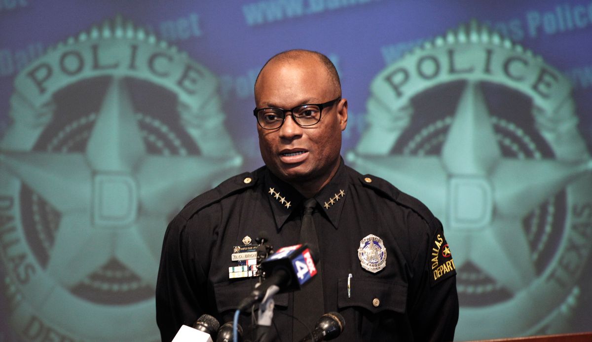 FILE - In this Nov. 17, 2011,  file photo, Dallas Police Chief David Brown speaks during a news conference at police headquarters in Dallas. Dallas police say one or more suspects opened fire on police headquarters early Saturday morning, June 13, 2015, rammed a police car and fled to a fast food restaurant just off interstate 45 outside the city where they are engaged in a standoff with police. Police Chief Brown tells a news confrerence that preliminary witness statements suggest there may have been other assailants firing from elevated locations.  (AP Photo/LM Otero, File) (AP)