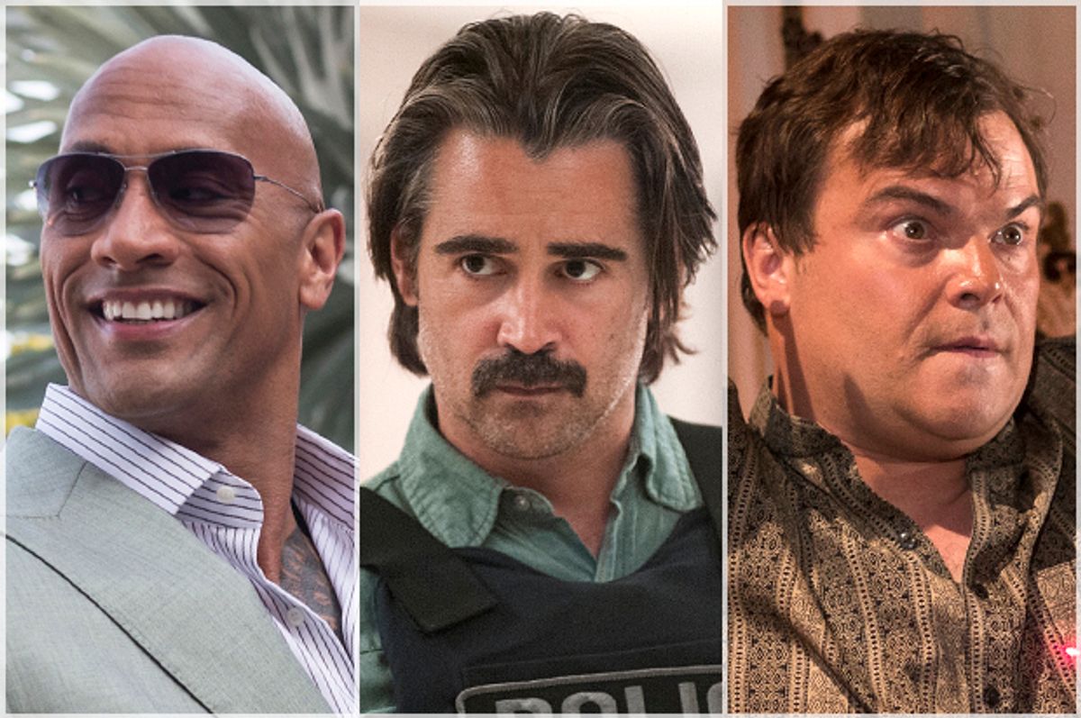 Dwayne Johnson in "Ballers," Colin Farrell in "True Detective," Jack Black in "The Brink"      (HBO)