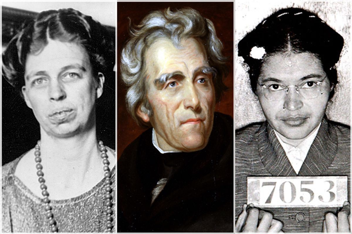 Eleanor Roosevelt, Andrew Jackson, Rosa Parks    (AP/Wikimedia)