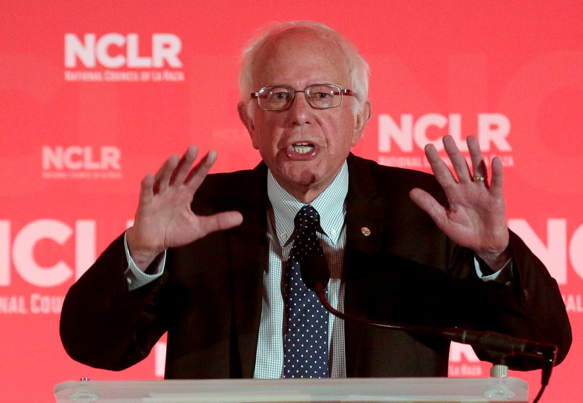 In this July 13, 2015, photo, Democratic presidential candidate Sen. Bernie Sanders, I-Vt., speaks at a the National Council of La Raza Annual Conference in Kansas City, Mo. (AP Photo/Charlie Riedel)   (AP)