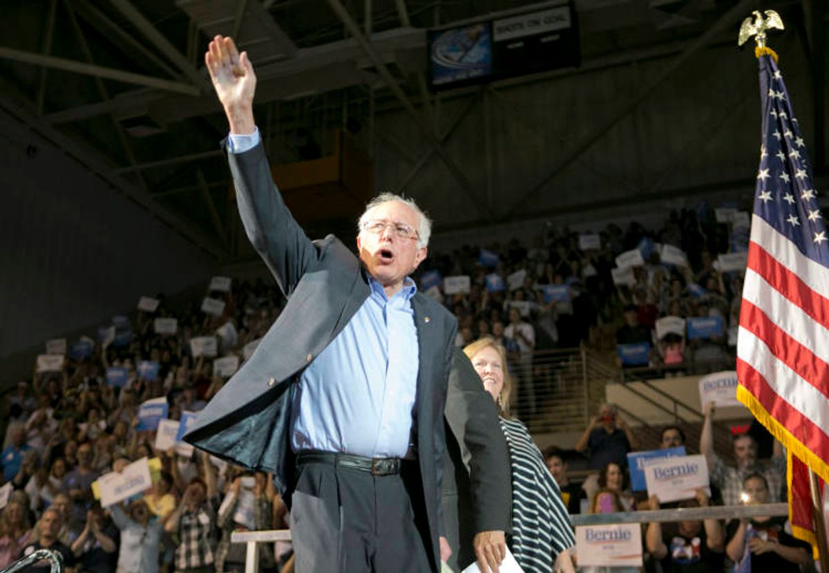 Democratic presidential candidate, Sen. Bernie Sanders, I-Vt., arrives with his wife Jane at a campaign rally, Monday, July 6, 2015, in Portland, Maine. (AP Photo/Robert F. Bukaty) (AP)