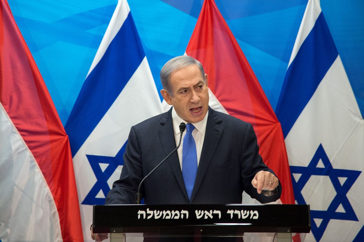 Israel's Prime Minister Benjamin Netanyahu speaks during a press conference with Dutch Foreign Minister Bert Koenders at the Prime Minister's office in Jerusalem, Tuesday, July 14, 2015. (Ahikam Seri/Pool Photo via AP) (AP)