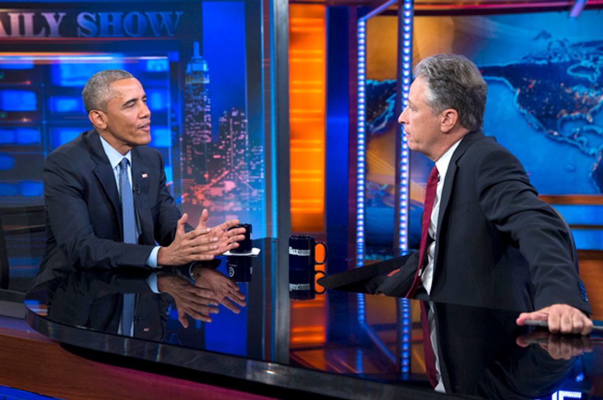 Barack Obama and Jon Stewart on "The Daily Show," July 21, 2015.   (AP/Evan Vucci)