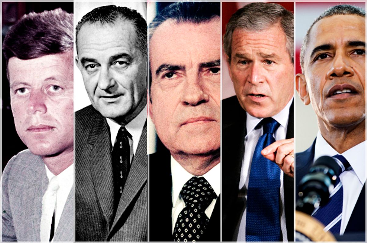 John F. Kennedy, Lyndon Johnson, Richard Nixon, George W. Bush, Barack Obama    (AP/Henry Burroughs/Charles Dharapak/Pablo Martinez Monsivais)
