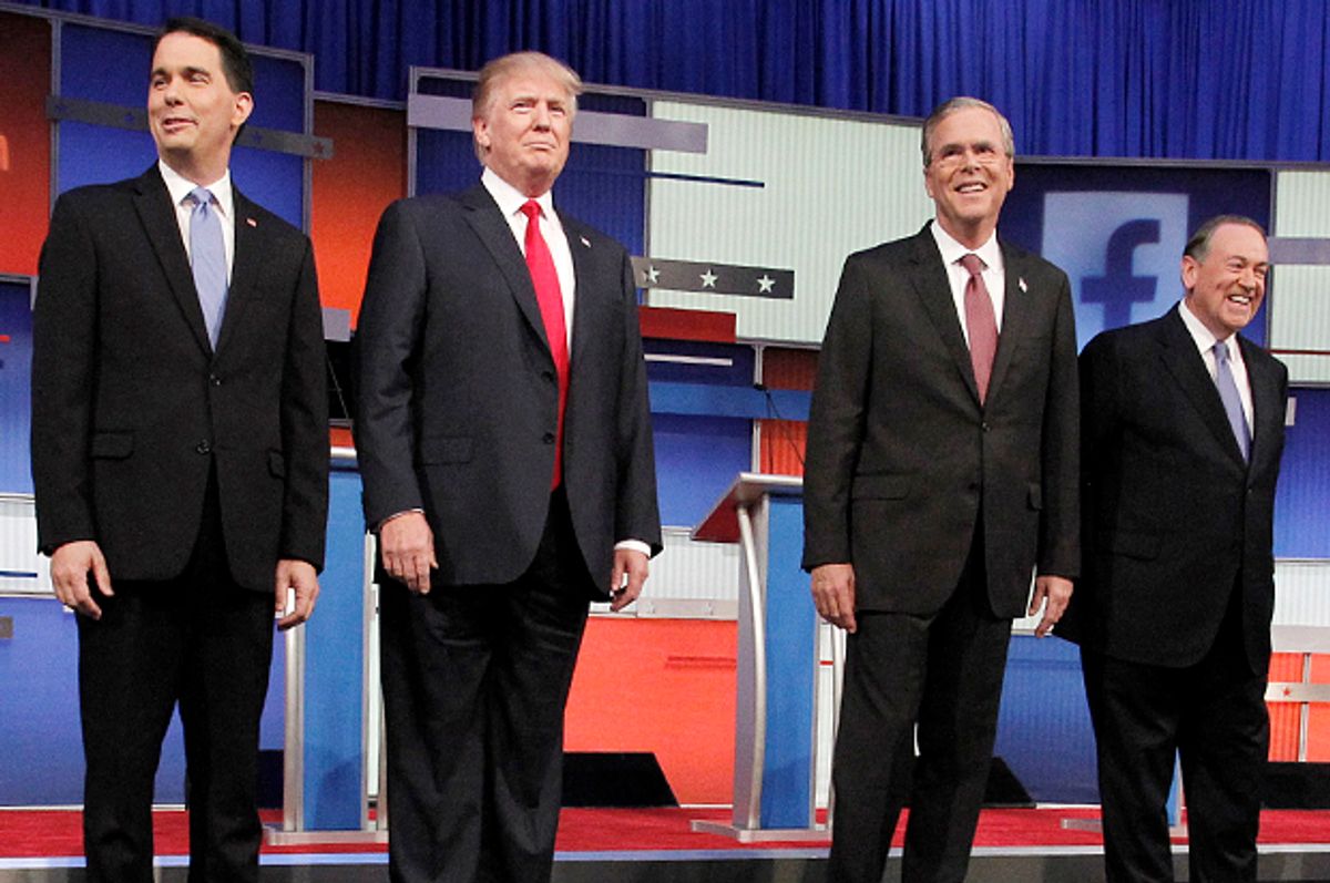 Scott Walker, Donald Trump, Jeb Bush, Mike Huckabee   (Reuters/Aaron Josefczyk)