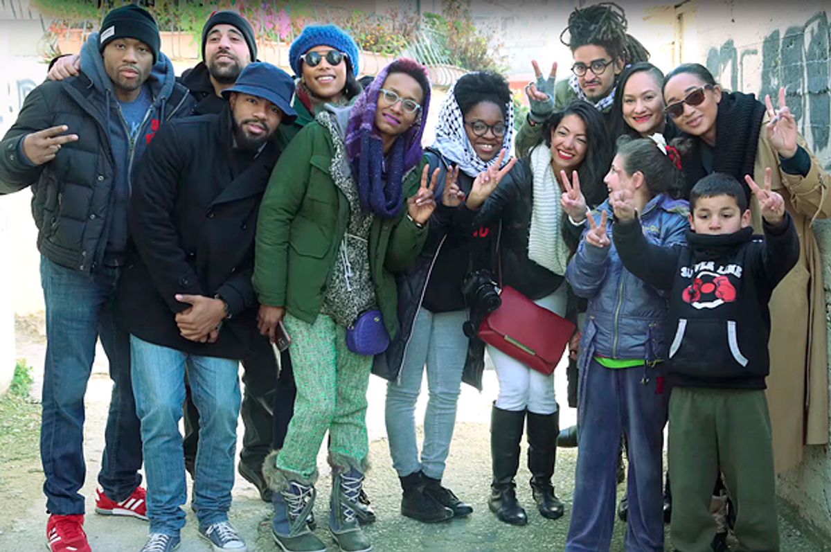 Activists from Black Lives Matter, the Dream Defenders, and Ferguson on an historic trip in Palestine
<br>
(Credit: Christopher Hazou / YouTube / Black-Palestinian Solidarity)