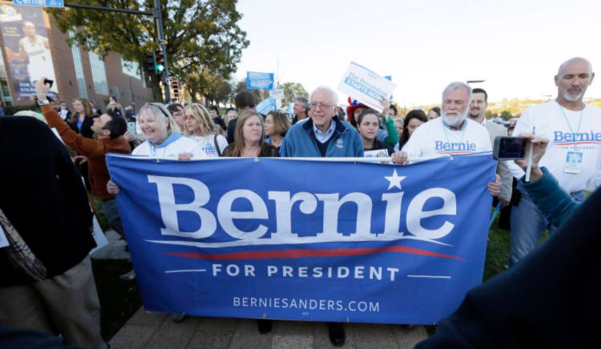 FILE - In this Oct. 24, 2015, file photo, Democratic presidential candidate, Sen. Bernie Sanders, I-Vt., walks with supporters following a rally before the state Democratic party's Jefferson-Jackson fundraising dinner in Des Moines, Iowa. (AP Photo/Charlie Neibergall, File) (AP)