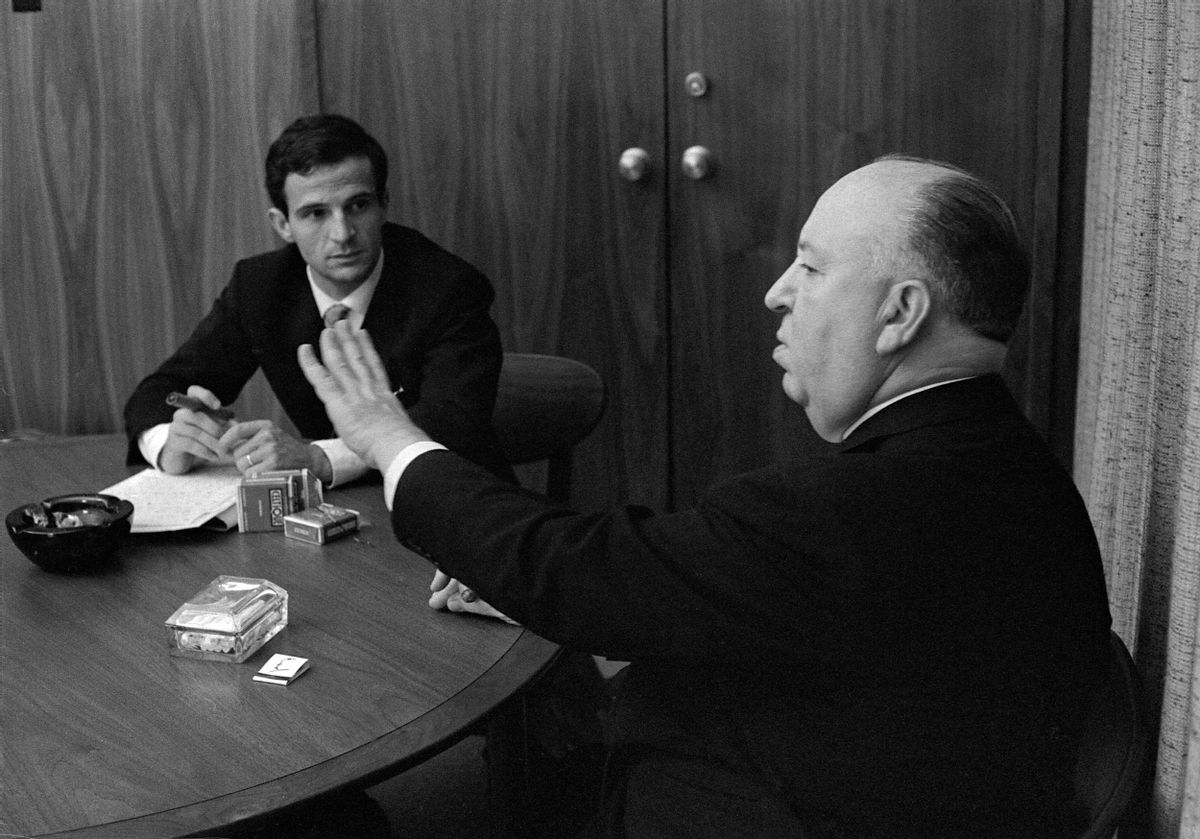 This 1962 image released by Cohen Media Group shows Francois Truffaut, left, and director Alfred Hitchcock in a scene from Kent Joness documentary, "Hitchcock/Truffaut." The new documentary by critic, filmmaker and New York Film Festival head Kent Jones, is about that extraordinary meeting and its long reverberations through cinema. (Philippe Halsman/Cohen Media Group via AP) (AP)