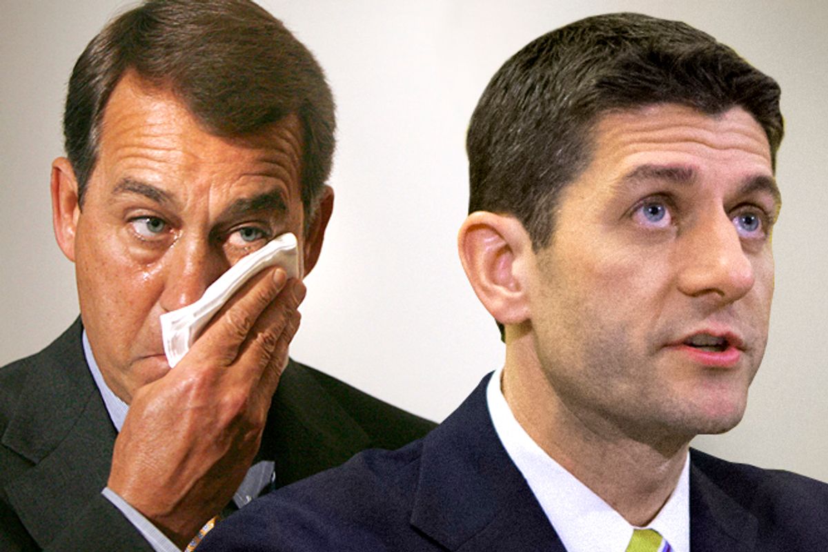 John Boehner, Paul Ryan   (Reuters/Jason Reed/AP/J. Scott Applewhite/Photo montage by Salon)