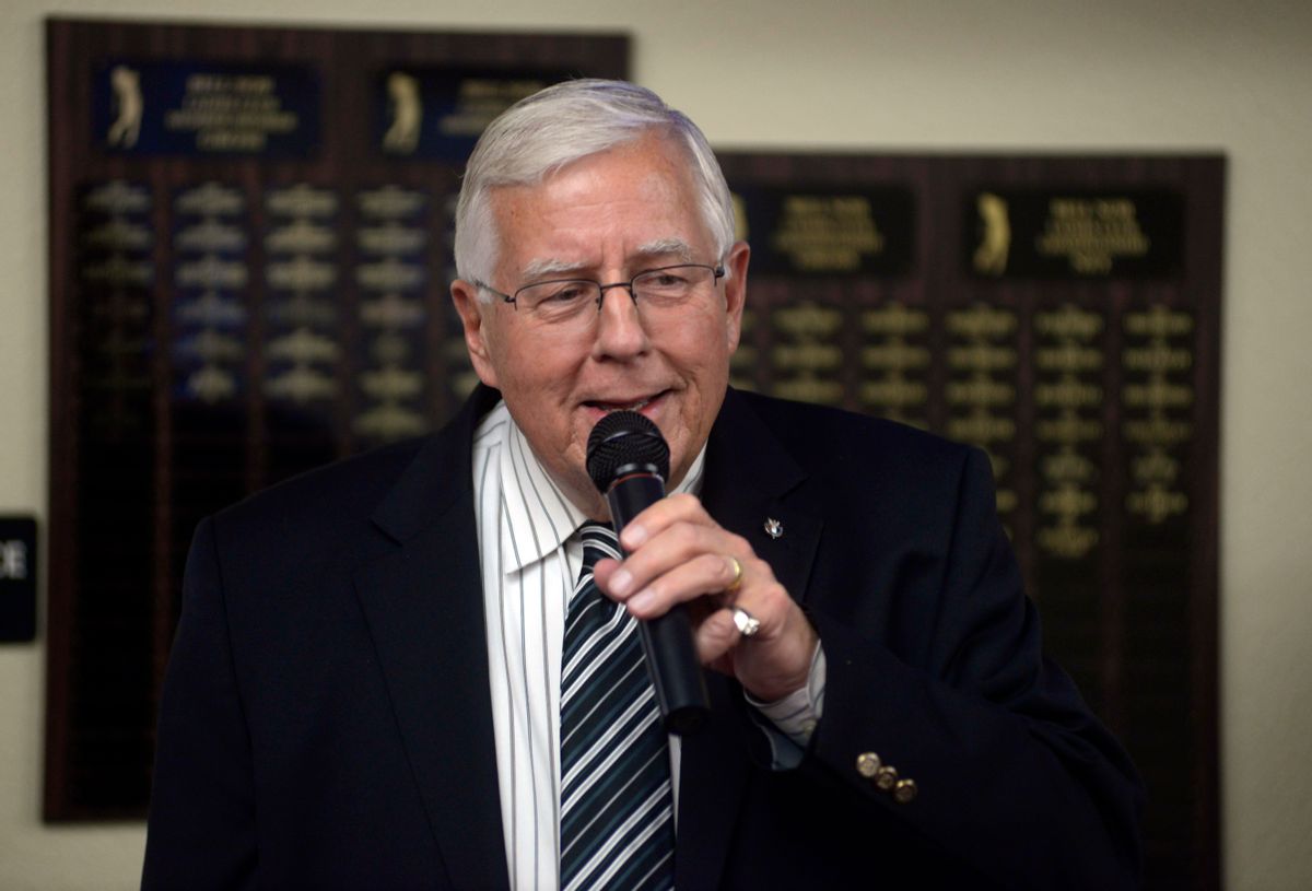 Sen. Mike Enzi, R-Wyo. gives a victory speech during his election party in Gillette, Wyo. Thanks to Congress recent tax and spending spree, Republicans intent on fulfilling a political promise will have to propose far deeper cuts to domestic programs to bring the governments deteriorating balance sheet back into the black. (AP Photo/Tim Goessman, File) (AP Photo/Tim Goessman)