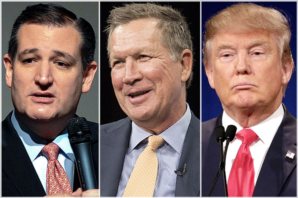 Ted Cruz, John Kasich and Donald Trump (AP/Reuters/Mark Kauzlarich/Joshua Roberts/Chuck Burton)