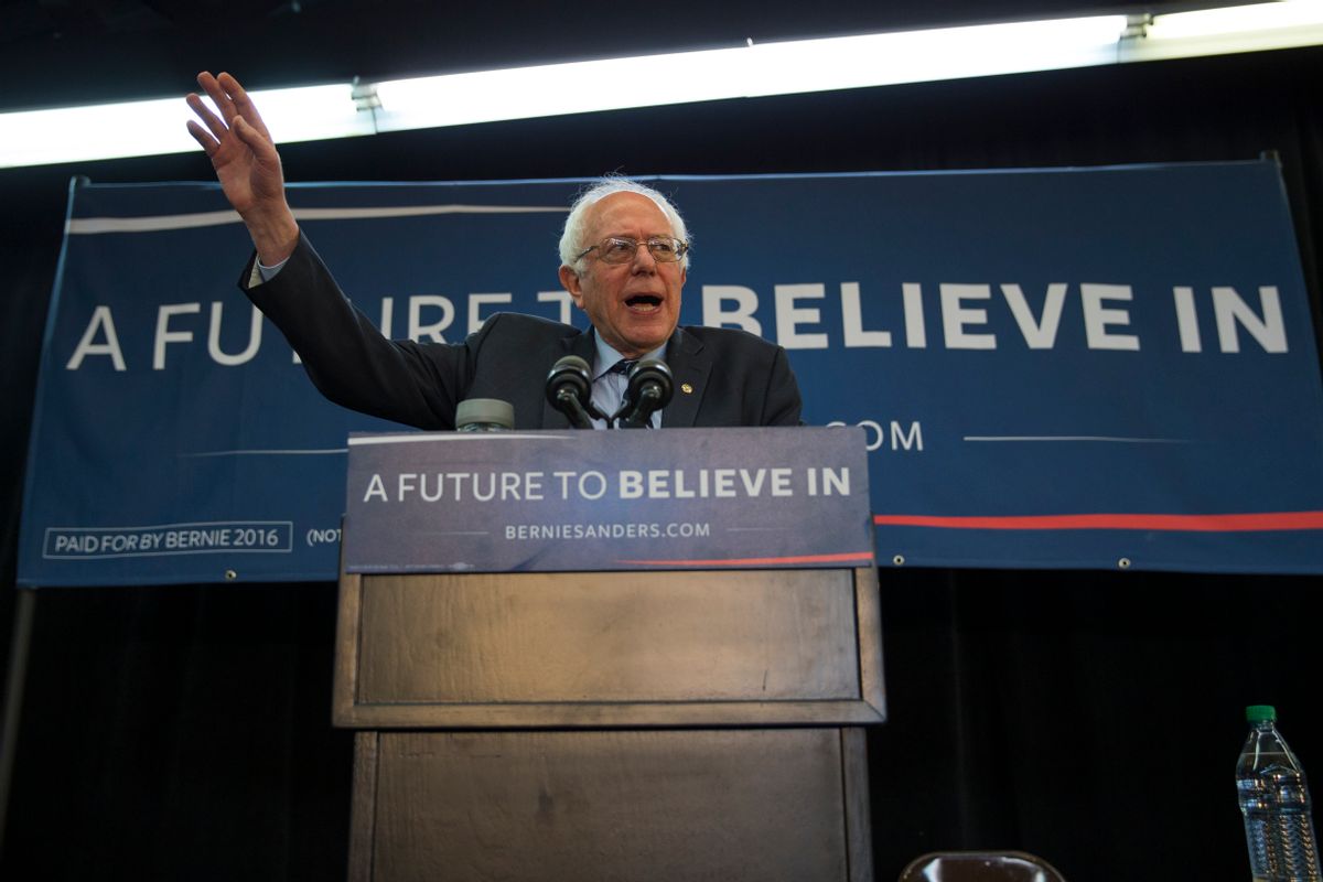Democratic presidential candidate Sen. Bernie Sanders, I-Vt., speaks during a campaign rally at Delaware County Fairgrounds, on Saturday, Jan. 30, 2016, in Manchester, Iowa. (AP Photo/Evan Vucci) (AP)