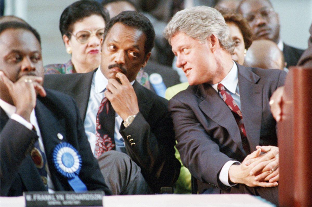 Jesse Jackson and Bill Clinton, at the 112th annual national convention U. S. R. in Atlanta, Sept. 9, 1992.   (AP/Curtis Compton)