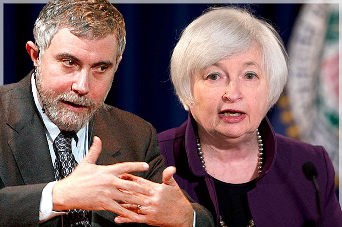 Paul Krugman, Janet Yellen   (Reuters/Bob Strong/AP/Manuel Balce Ceneta/Photo montage by Salon)