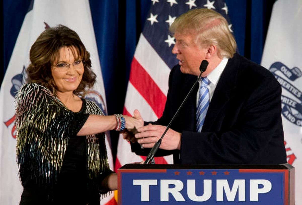 Former Republican vice presidential candidate, and former Alaska Gov. Sarah Palin endorses Republican presidential candidate Donald Trump during a rally at the Iowa State University, Tuesday, Jan. 19, 2016, in Ames, Iowa.  (AP)