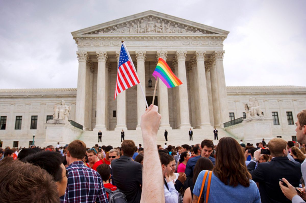 The Supreme Court in Washington after the court legalized gay marriage nationwide, June 26, 2015.    (AP/Jacquelyn Martin)