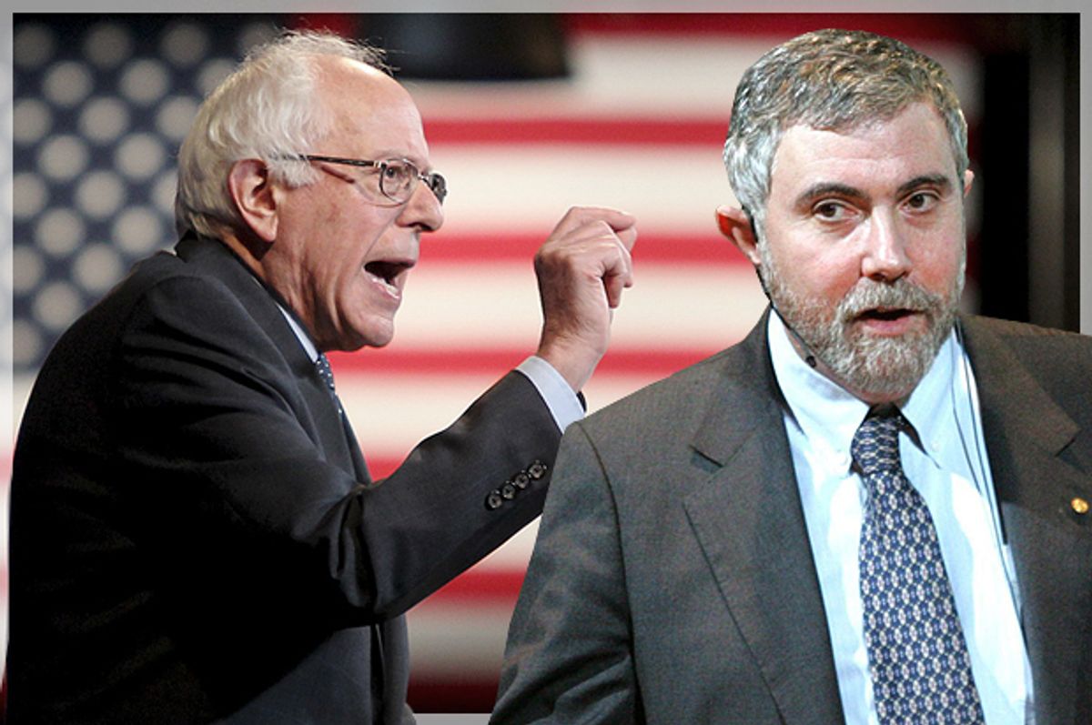 Bernie Sanders, Paul Krugman   (Reuters/Mary Schwalm/AP/Fredrik Persson/Photo montage by Salon)