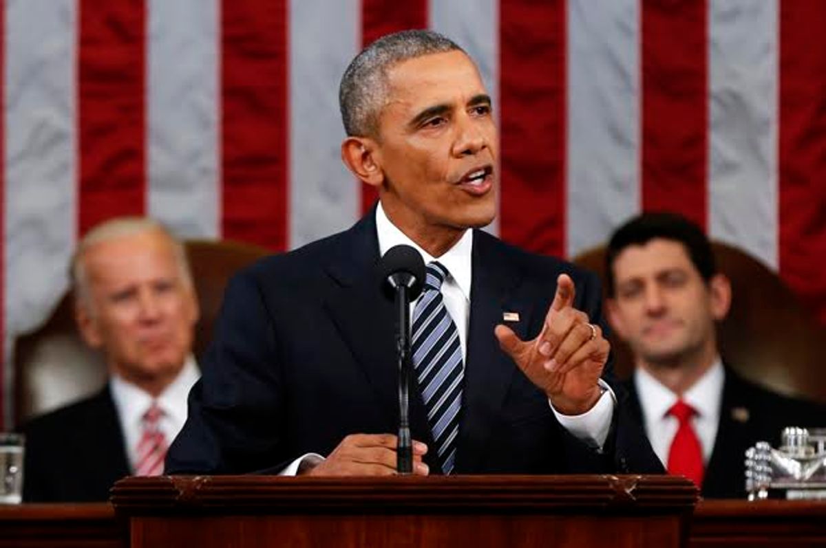President Barack Obama delivers his State of the Union address to a joint session of Congress on Capitol Hill in Washington, Tuesday, Jan. 12, 2016. (AP Photo/Evan Vucci) (Evan Vucci)