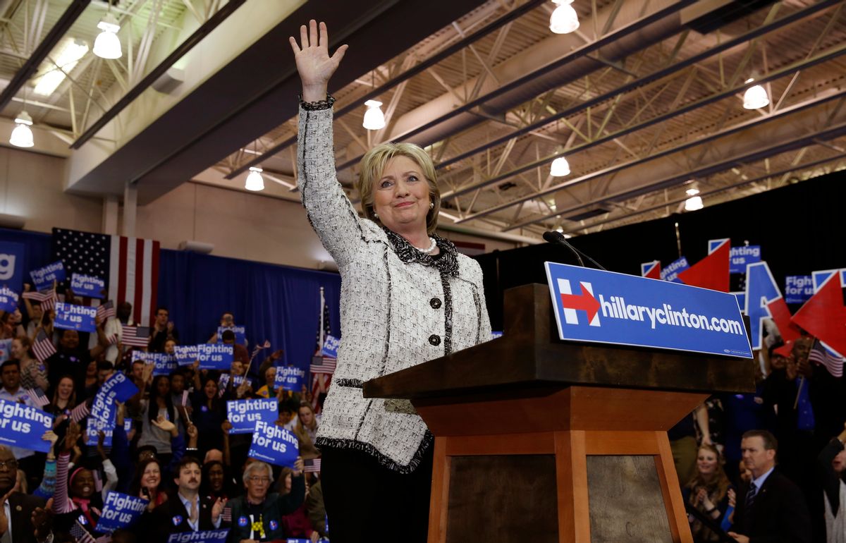 Hillary Clinton waves  to supporters after her victory speech in South Carolina. (Reuters)