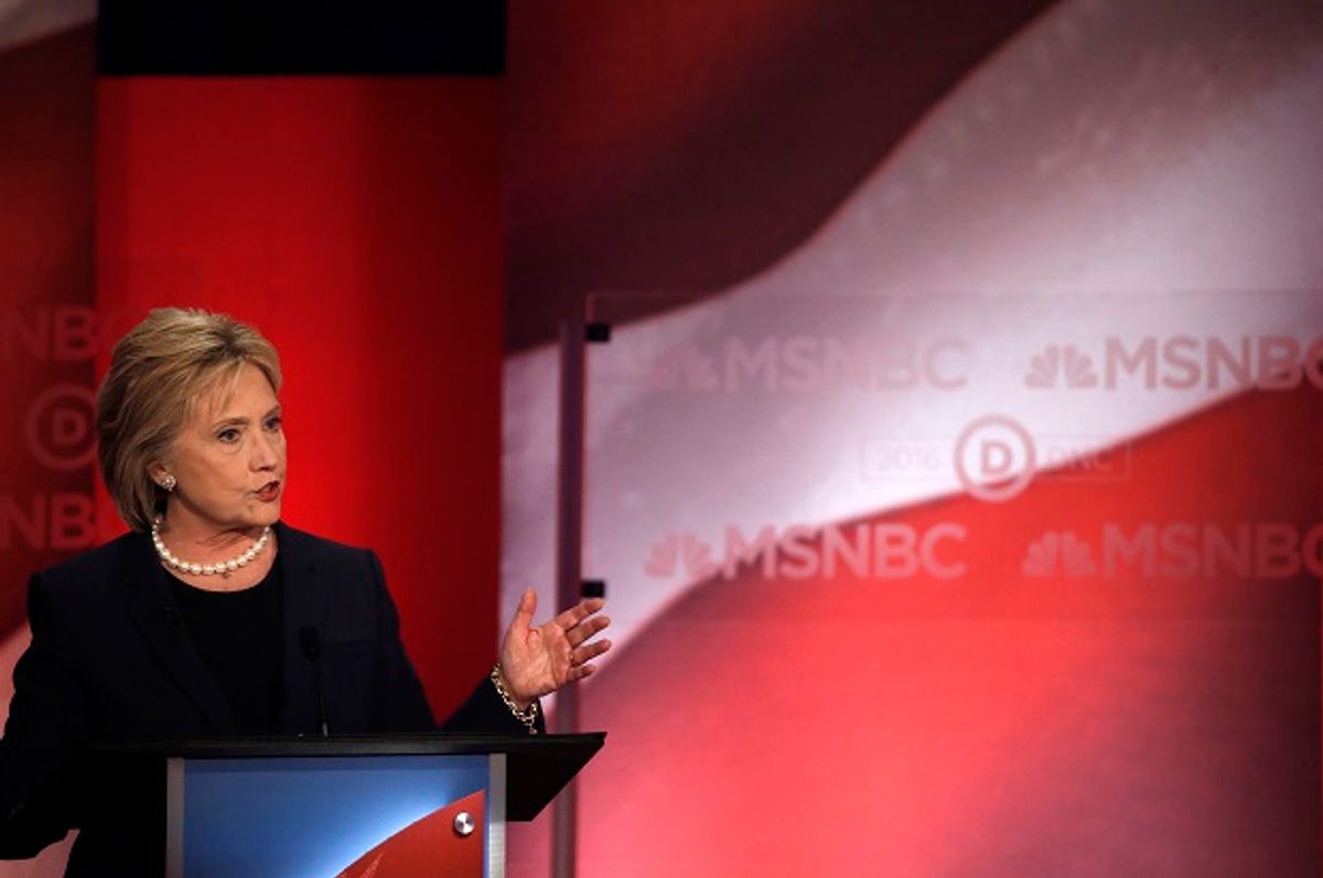 Democratic U.S. presidential candidate former Secretary of State Hillary Clinton speaks during the Democratic presidential candidates debate sponsored by MSNBC at the University of New Hampshire in Durham, New Hampshire, February 4, 2016. REUTERS/Mike Segar - RTX25IWW (Reuters)