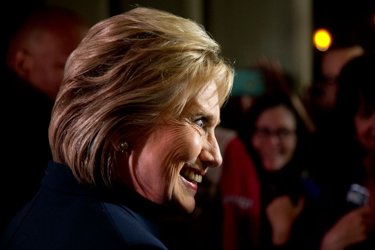 Democratic presidential candidate Hillary Clinton meets with supporters after taking part in the Democratic presidential primary debate with Sen. Bernie Sanders, I-Vt. Thursday, Feb. 4, 2016, in Durham, N.H. (AP Photo/Matt Rourke) (AP)