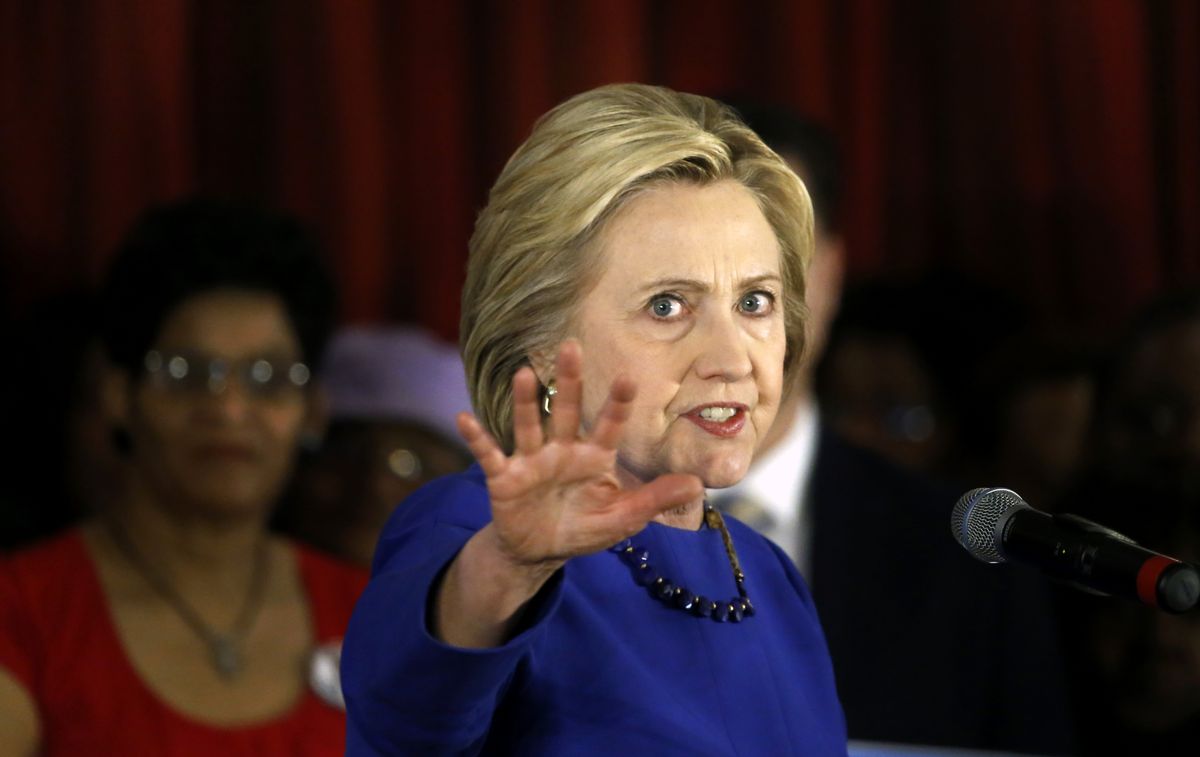 Democratic presidential candidate Hillary Clinton makes a point during a campaign stop, Wednesday, Feb. 17, 2016, in Chicago. (AP)