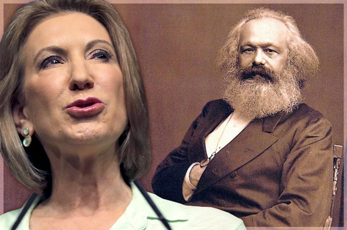 Carly Fiorina, Karl Marx   (Reuters/Carlos Barria/Wikimedia/Salon)