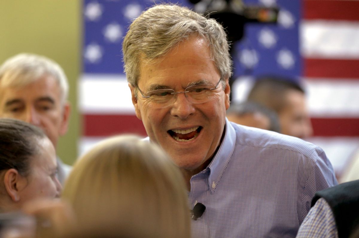 Republican presidential candidate, Jeb Bush greets the crowd after a campaign event at the Jeb 2016 field office, Sunday, Jan. 31, 2016, in Hiawatha, Iowa. (AP Photo/Chris Carlson) (AP)