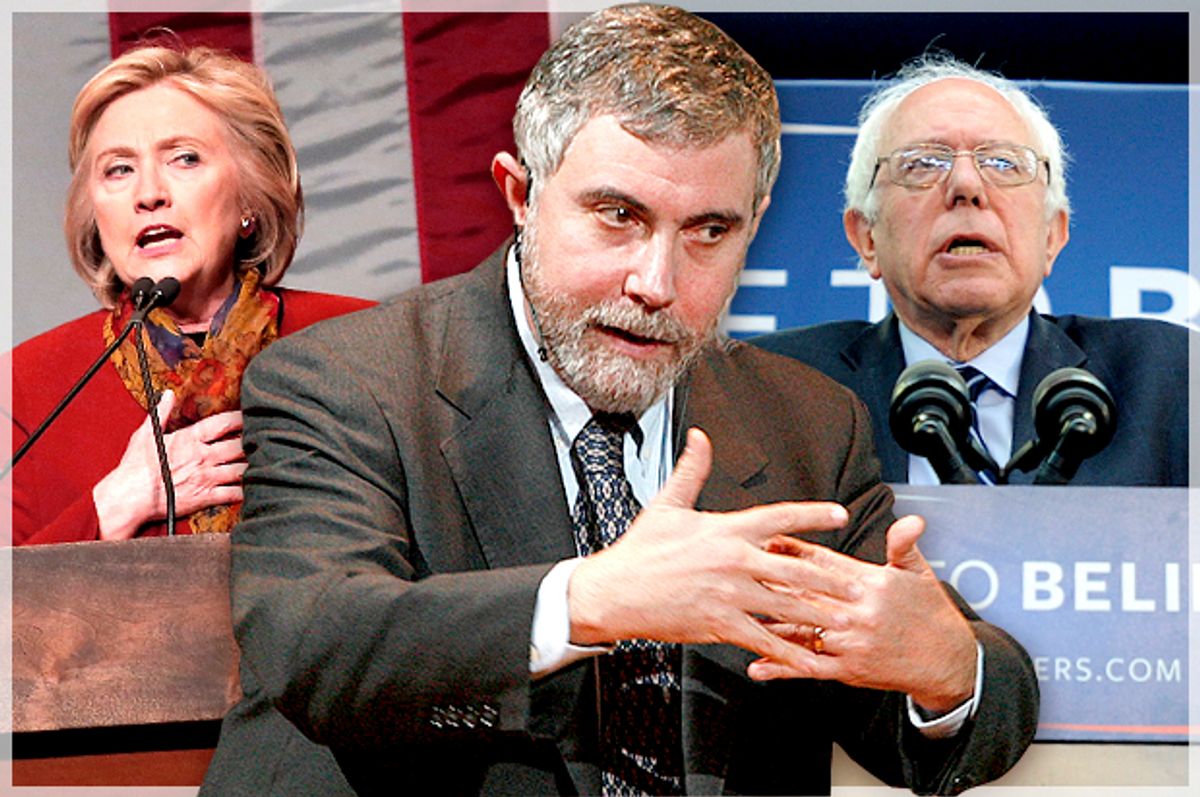 Hillary Clinton, Paul Krugman, Bernie Sanders   (Reuters/Mike Segar/Bob Strong/Mark Kauzlarich/Photo montage by Salon)