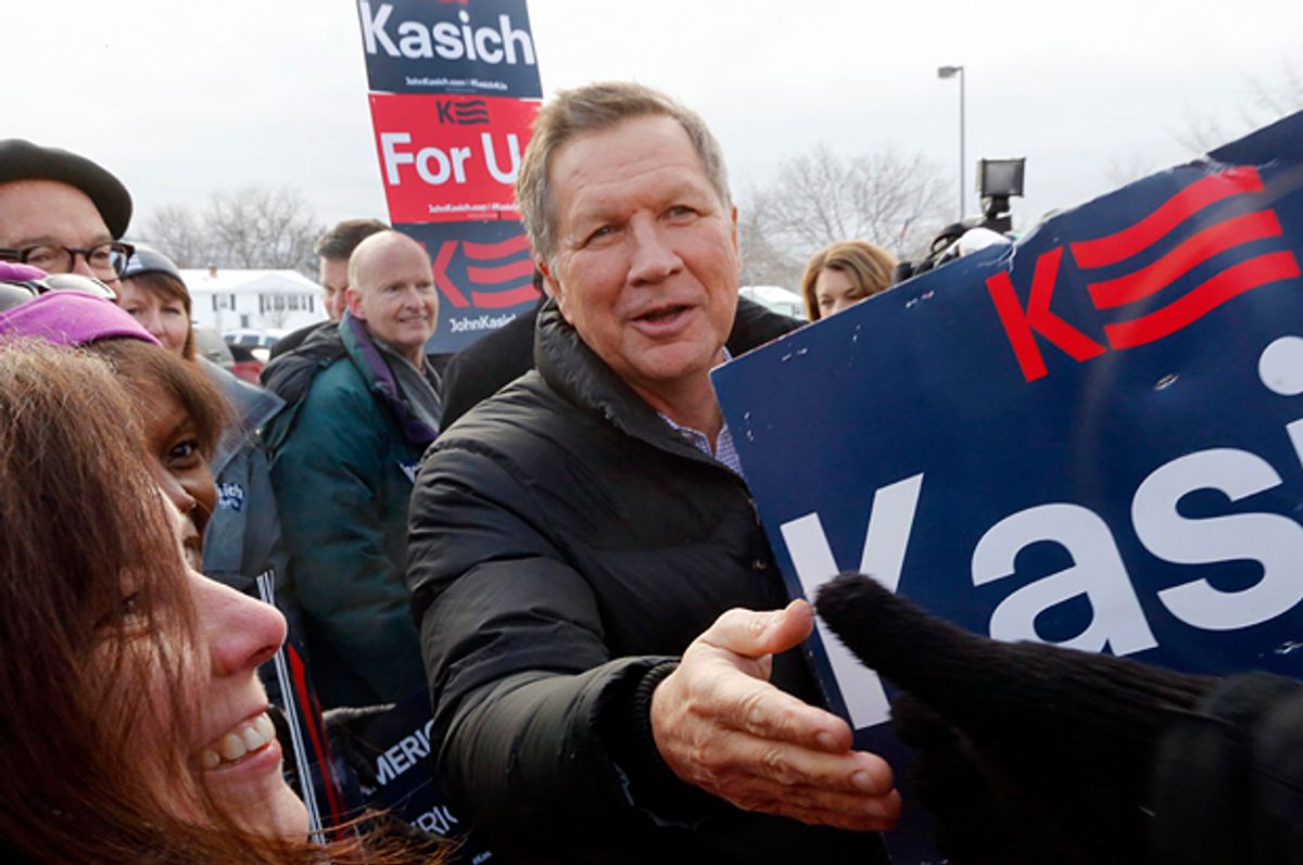 John Kasich greets supporters in Manchester, N.H., Feb. 9, 2016    (AP/Jim Cole)