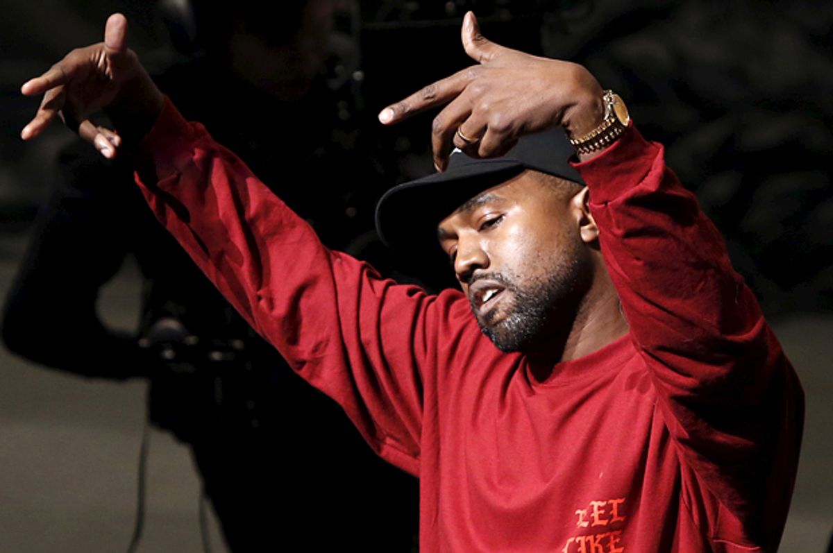 Kanye West dances during his Yeezy Season 3 Collection presentation and listening party for the "The Life of Pablo" during New York Fashion Week, February 11, 2016.   (Reuters/Andrew Kelly)