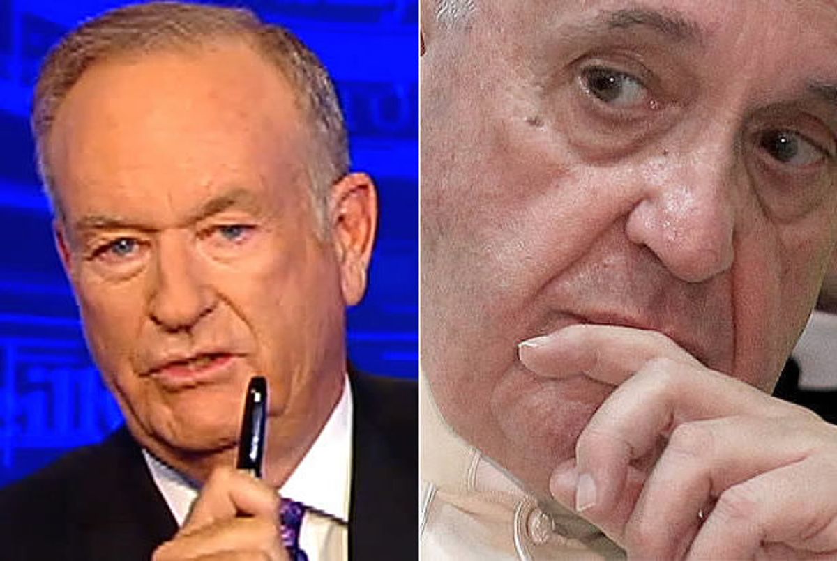 Bill O'Reilly, Pope Francis (Credit: Fox News, AP/Alessandra Tarantino)