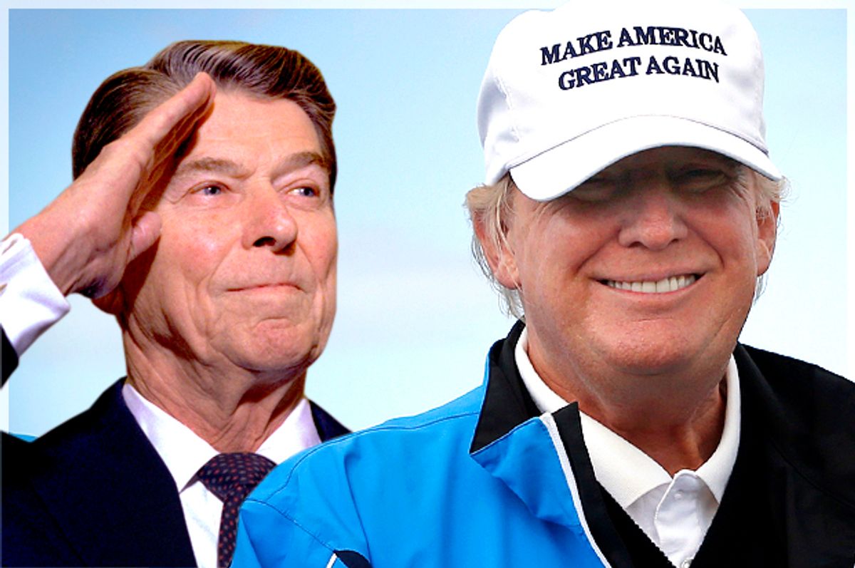 Ronald Reagan, Donald Trump   (AP/Scott Heppell/Photo montage by Salon)