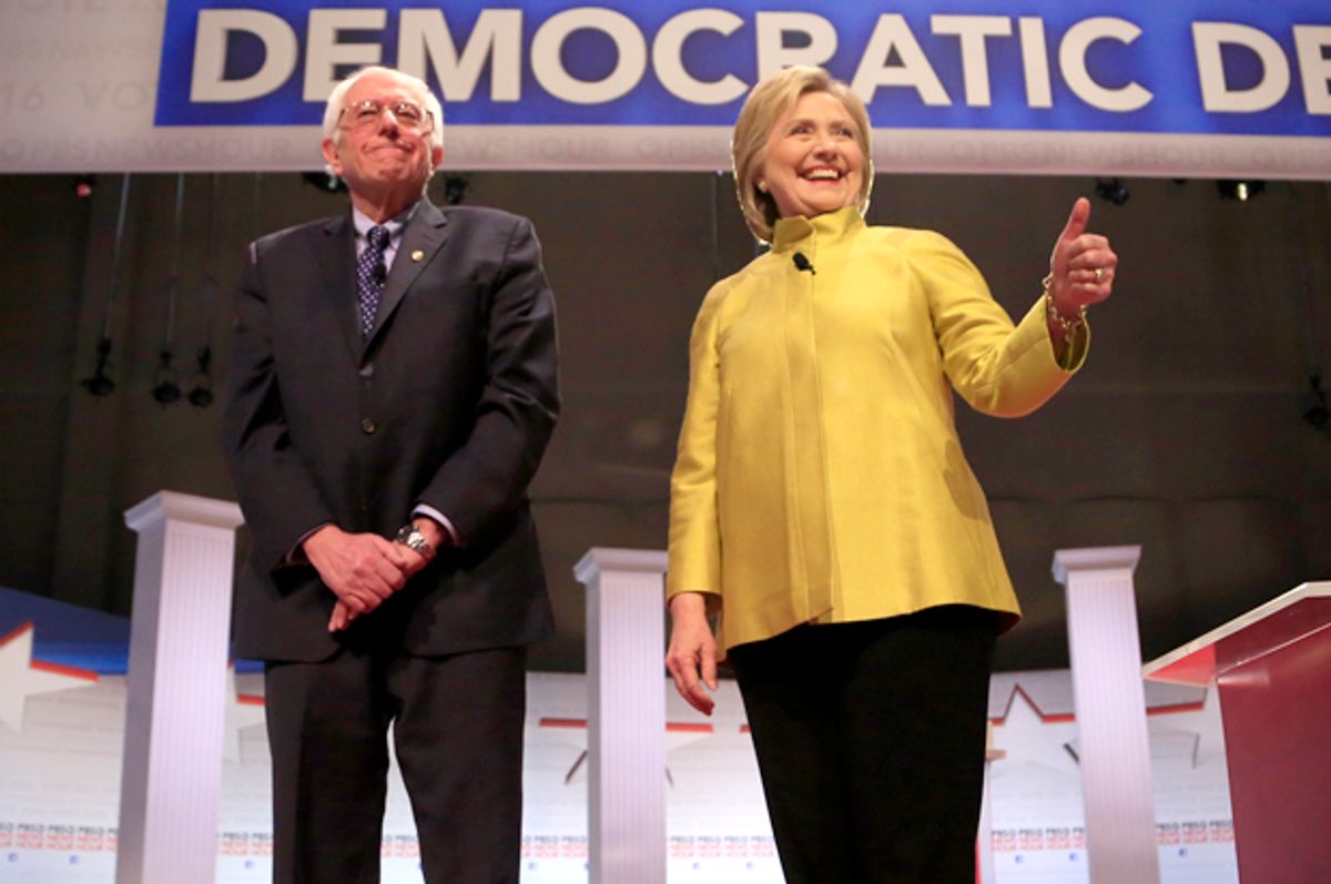 Bernie Sanders and Hillary Clinton at the Democratic debate in Milwaukee, Wisconsin, February 11, 2016.   (Reuters/Darren Hauck)