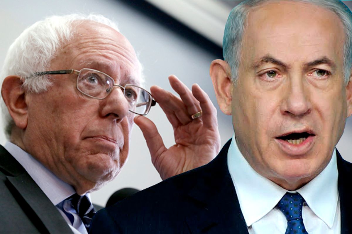 Bernie Sanders, Benjamin Netanyahu   (AP/Charlie Neibergall/Debbie Hill/Photo montage by Salon)