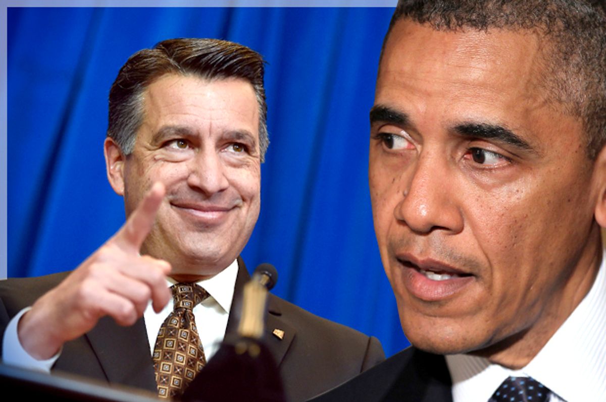 Brian Sandoval, Barack Obama   (AP/David Becker/Reuters/Junko Kimura-Matsumoto/Photo montage by Salon)