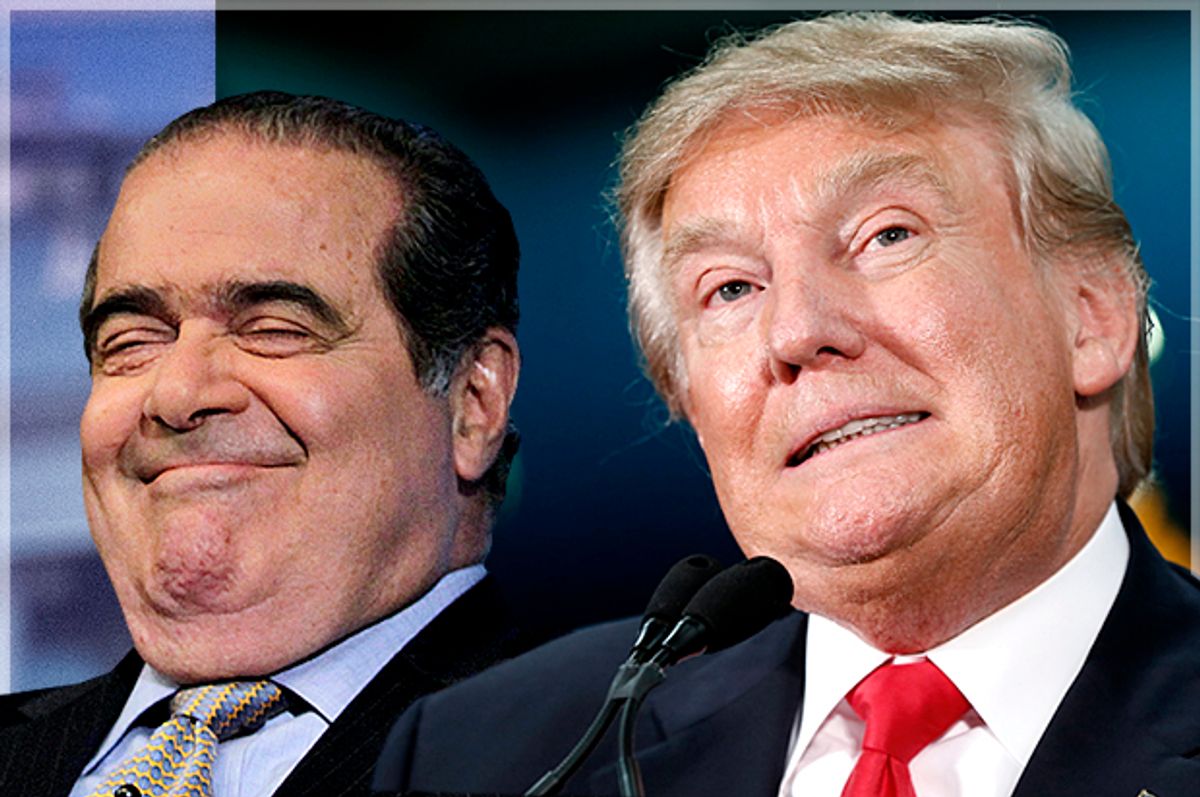 Antonin Scalia, Donald Trump (Reuters/Brendan McDermid/AP/Paul Sancya/Photo montage by Salon)