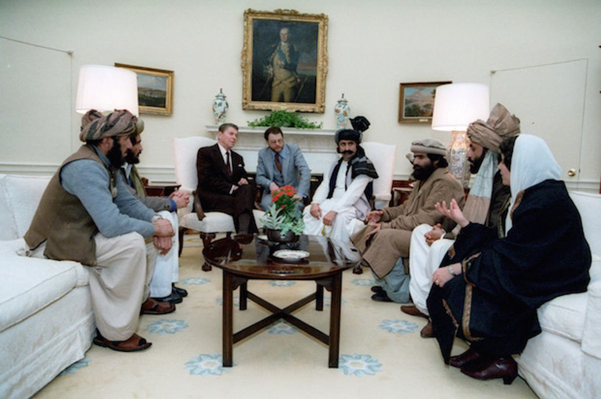 President Reagan meeting with Afghan militants in the Oval Office in February 1983  (U.S. Government's Ronald Reagan Presidential Library)