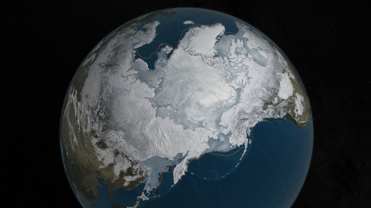 This image provided by NASA shows Arctic sea ice at it maximum, the lowest on record. The winter maximum level of Arctic sea ice shrank to the smallest on record, thanks to extraordinarily warm temperatures, federal scientists said. The National Snow and Ice Data Center says sea ice spread to a maximum of 5.607 million square miles in 2016. Thats 5,000 square miles less than the old record set in 2015, a difference slightly smaller than the state of Connecticut. NASA via AP) (NASA via AP)