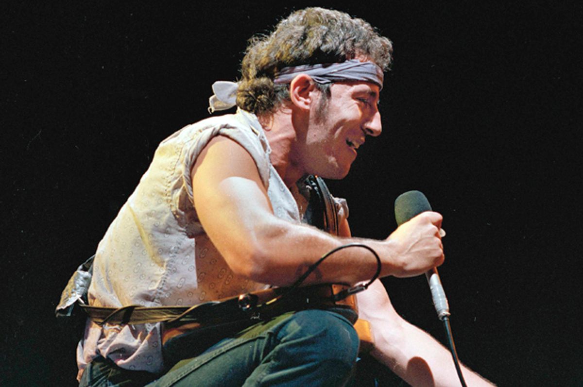 Bruce Springsteen at the Meadowlands Arena in East Rutherford, N.J., Aug. 5, 1984.   (AP)