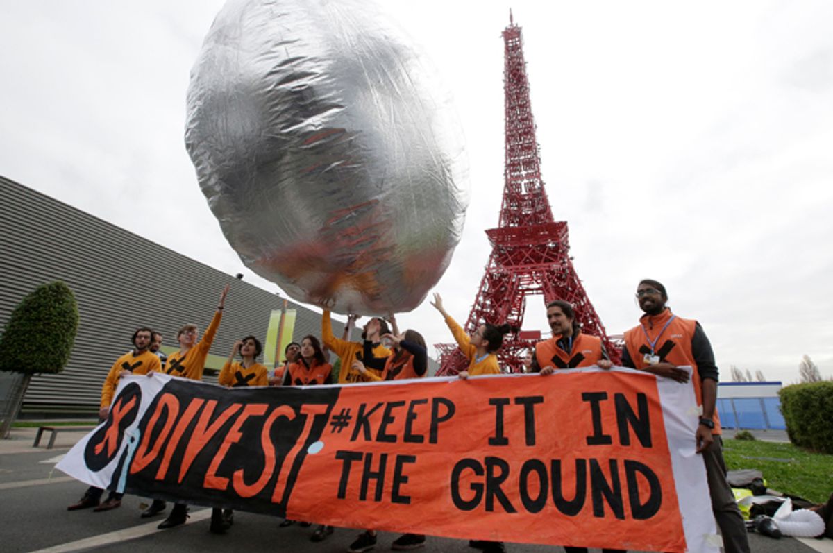 Protestors at the World Climate Change Conference 2015 (COP21) in Le Bourget, near Paris, France, December 2, 2015.   (Reuters/Jacky Naegelen)