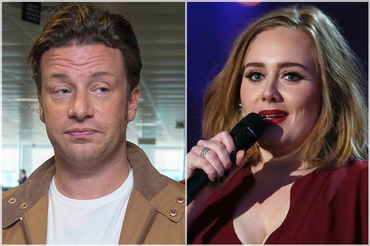 Jamie Oliver, Adele   (AP/Star Max/Reuters/Stefan Wermuth)