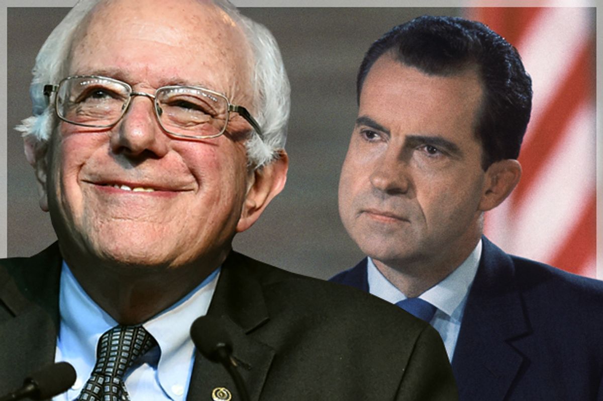 Bernie Sanders, Richard Nixon   (Reuters/Craig Lassig/AP/Photo montage by Salon)
