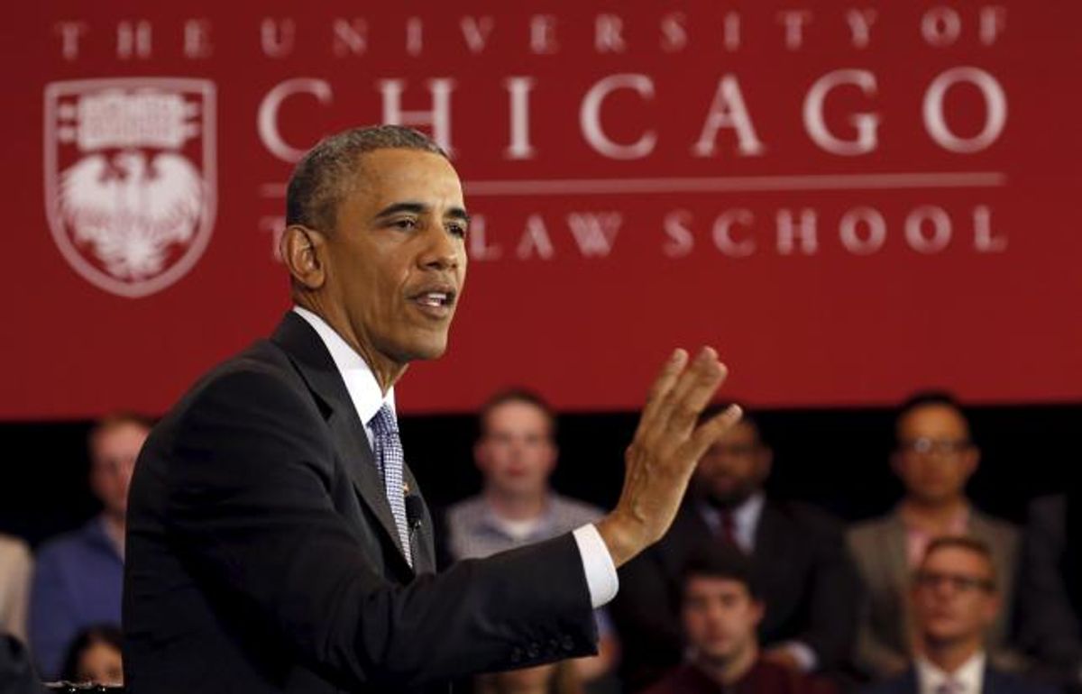 U.S. President Barack Obama speaks about the Supreme Court to students at the University of Chicago Law School, where Obama taught constitutional law for over a decade, in Chicago April 7, 2016.    REUTERS/Kevin Lamarque (Reuters)