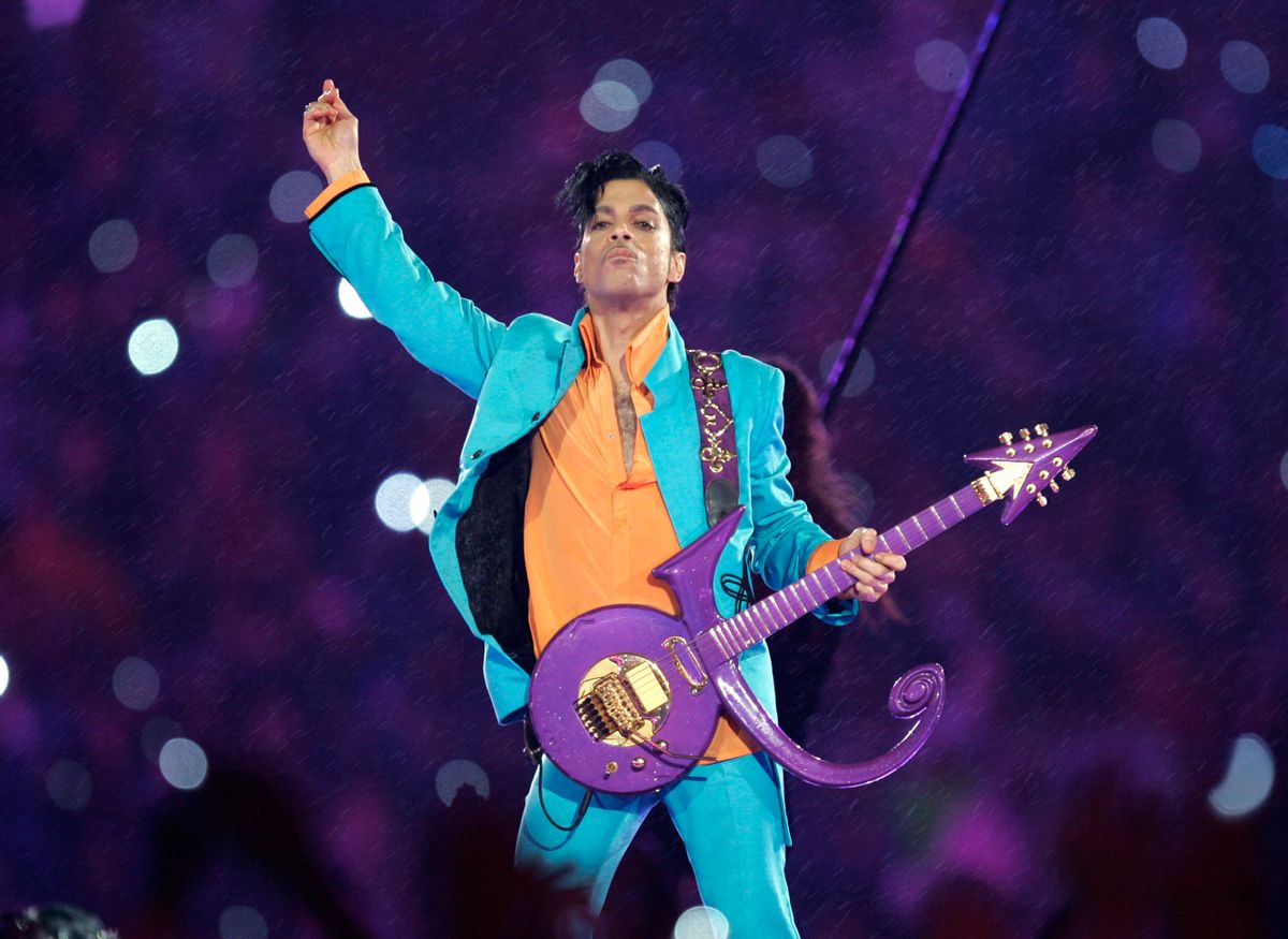 FILE - In this Feb. 4, 2007 file photo, Prince performs during the halftime show at the Super Bowl XLI football game at Dolphin Stadium in Miami. Prince, widely acclaimed as one of the most inventive and influential musicians of his era with hits including "Little Red Corvette," ''Let's Go Crazy" and "When Doves Cry," was found dead at his home on Thursday, April 21, 2016, in suburban Minneapolis, according to his publicist. He was 57. (AP Photo/Chris O'Meara, File) (AP)
