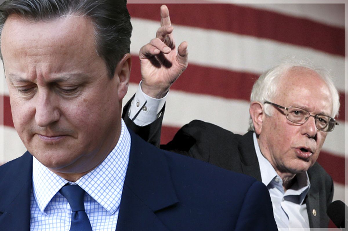 David Cameron, Bernie Sanders   (Reuters/Stefan Wermuth/Brian Snyder/Photo montage by Salon)