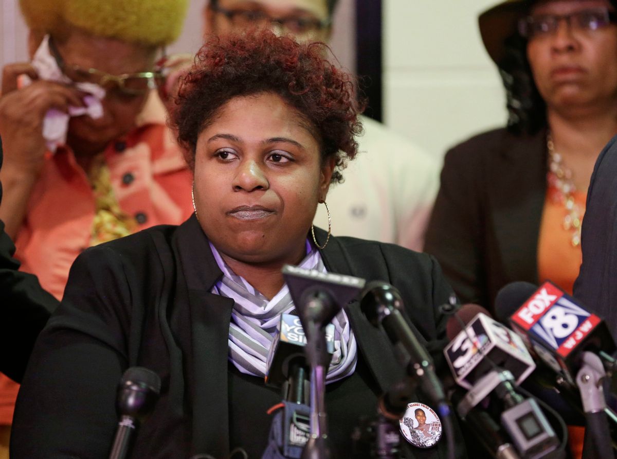 FILE - In this March 3, 2015, file photo, Samaria Rice, the mother of Tamir Rice, a boy fatally shot by a Cleveland police officer, talks about the family's lawsuit against the city in Cleveland. The city of Cleveland has reached a settlement Monday, April 25, 2016, in a lawsuit over the death of Rice. (AP Photo/Tony Dejak, File) (AP)